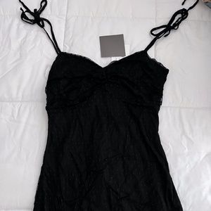 Sanity Style Little Black Dress With Polka Dot Mesh Detail & Tie Straps, Size M